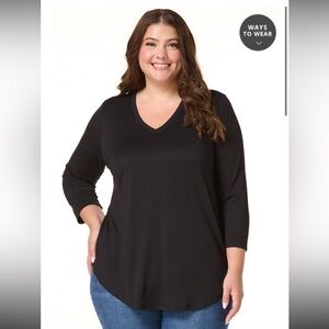 Cato Black Long Sleeve V-Neck Top